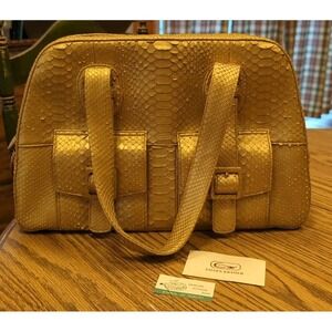 Eileen Kramer Genuine Python‎ Gold Shoulder Bag Hobo Purse Unused Neiman Marcus